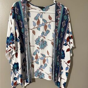 Staccato Blue and White Relaxed Open Front Blouse